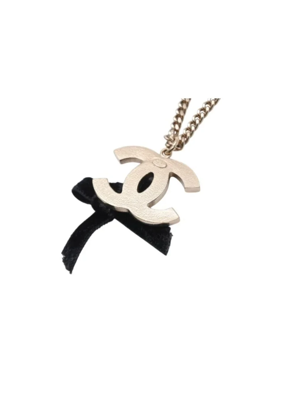 Chanel CC Logo Ribbon Necklace Metal Black Gold